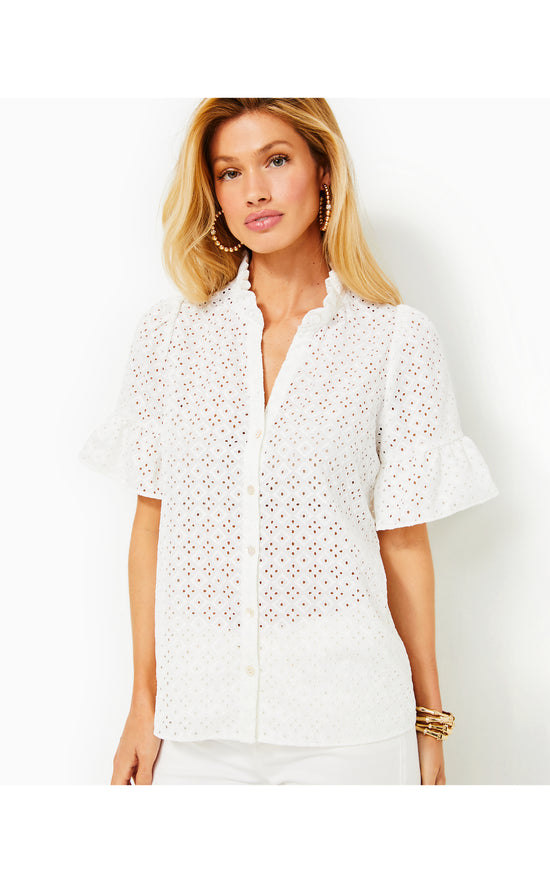Calynn Eyelet Button Down Top