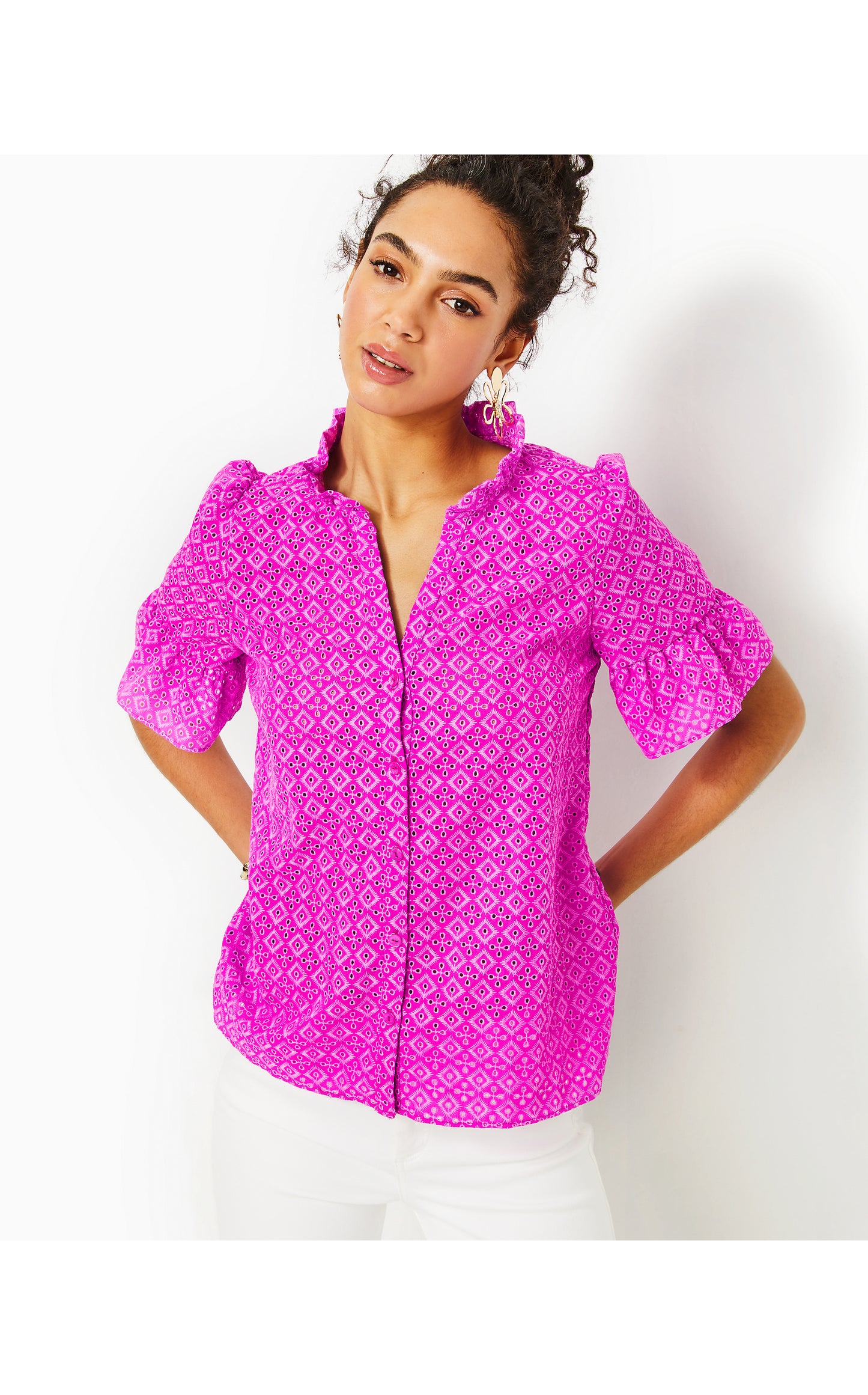 Calynn Eyelet Button Down Top