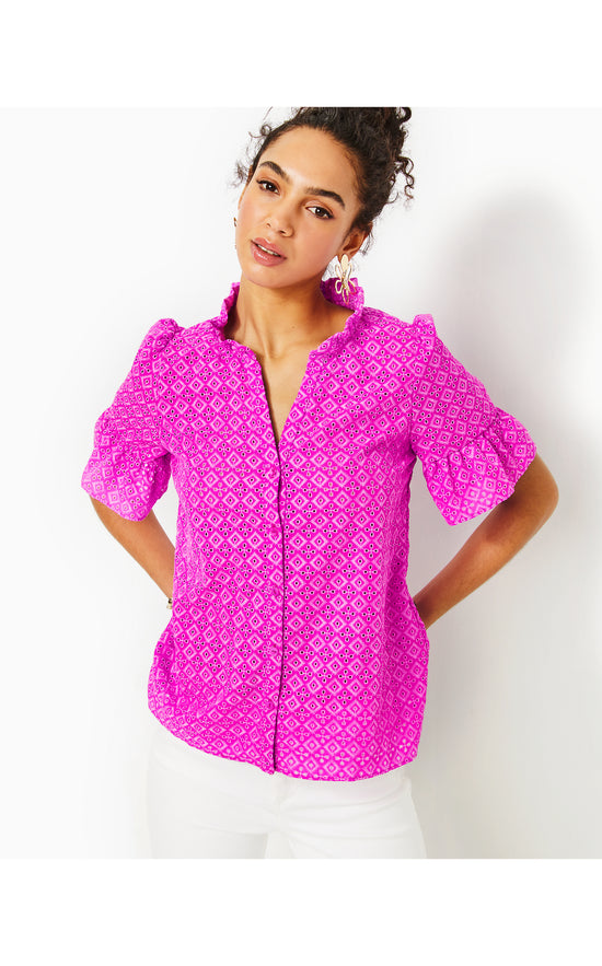 Calynn Eyelet Button Down Top