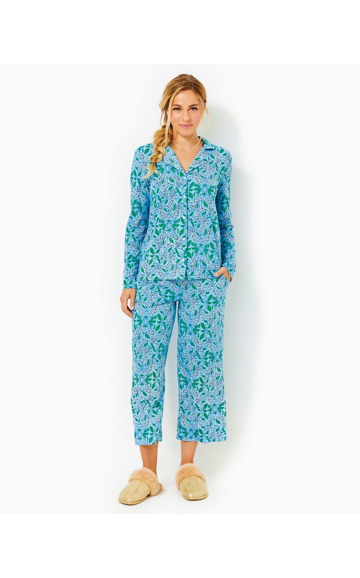 Pajama Knit Long Sleeve Button-Up Top