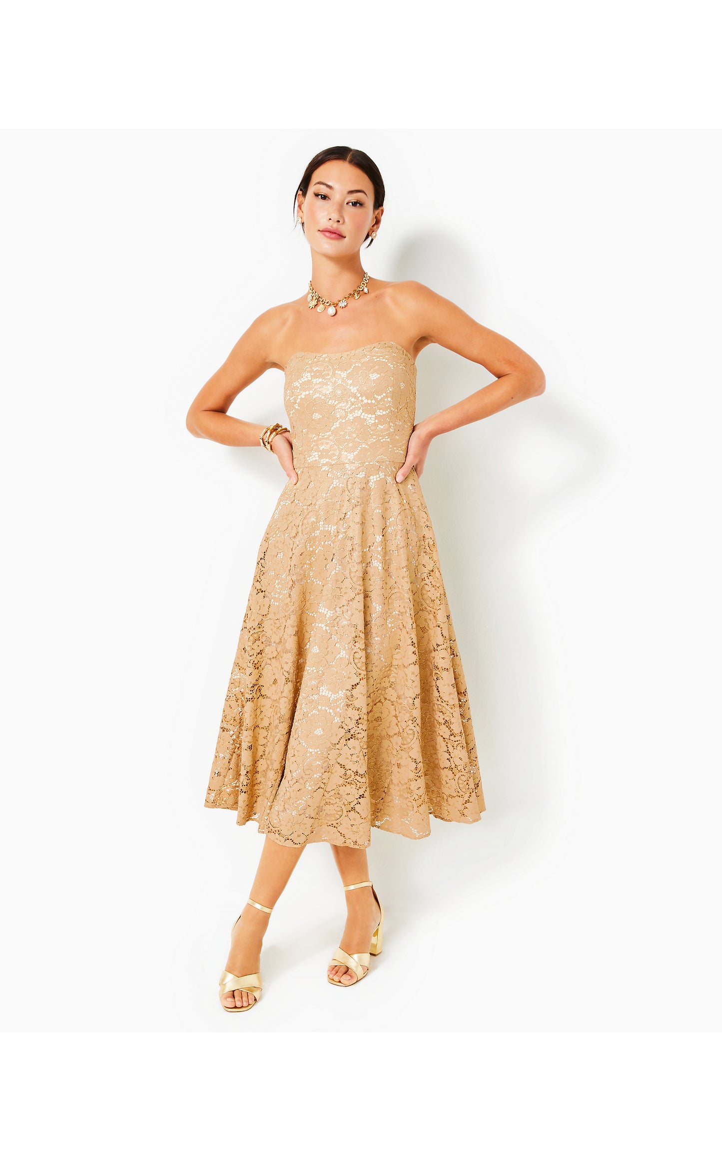 Load image into Gallery viewer, Aubrianna Strapless Lace Midi Dress
