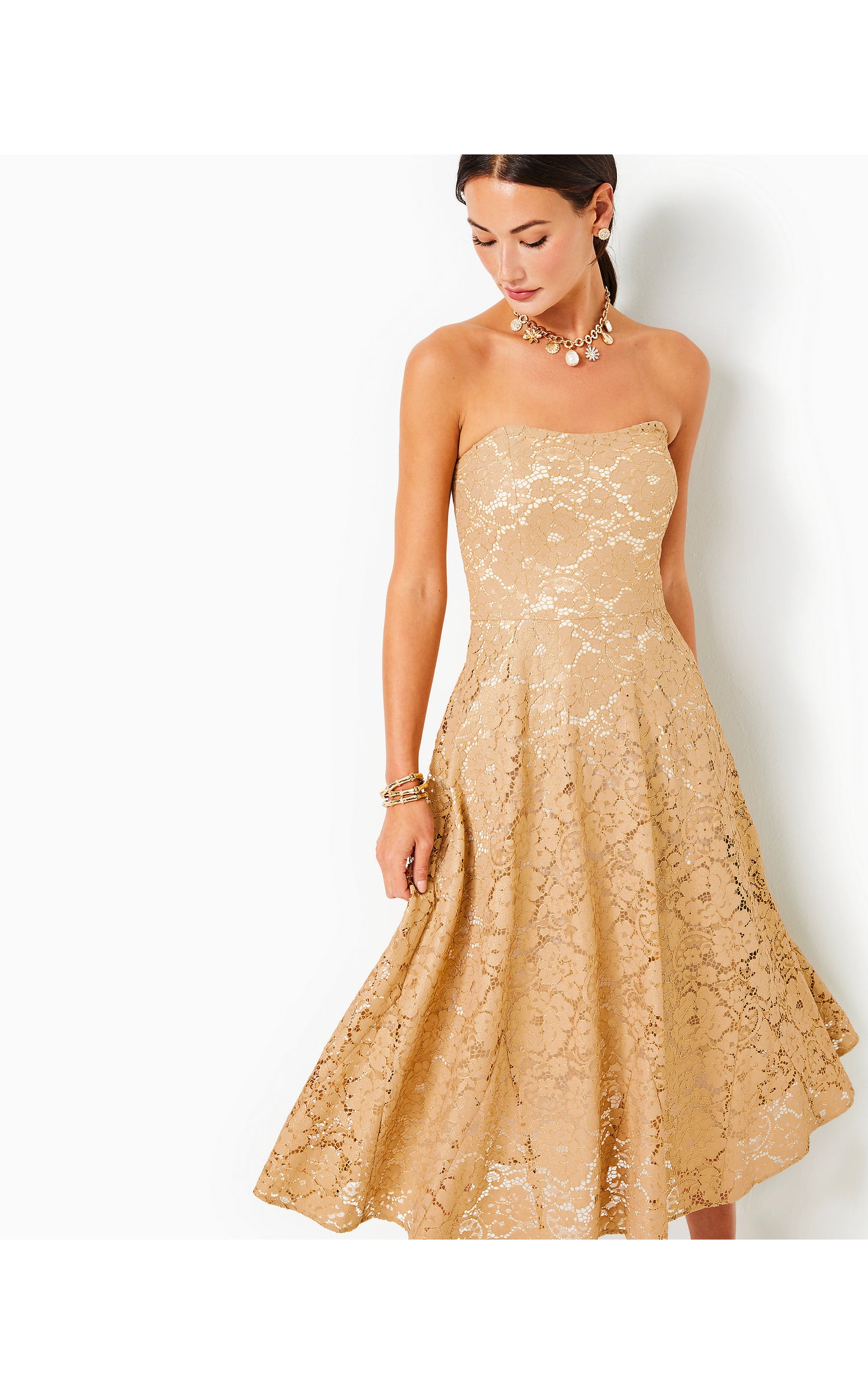 Load image into Gallery viewer, Aubrianna Strapless Lace Midi Dress
