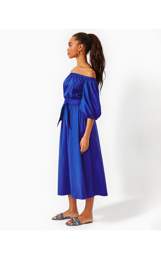 Load image into Gallery viewer, Shawnlee Elbow Sleeve Off-The-Shoulder Cotton Midi Dress
