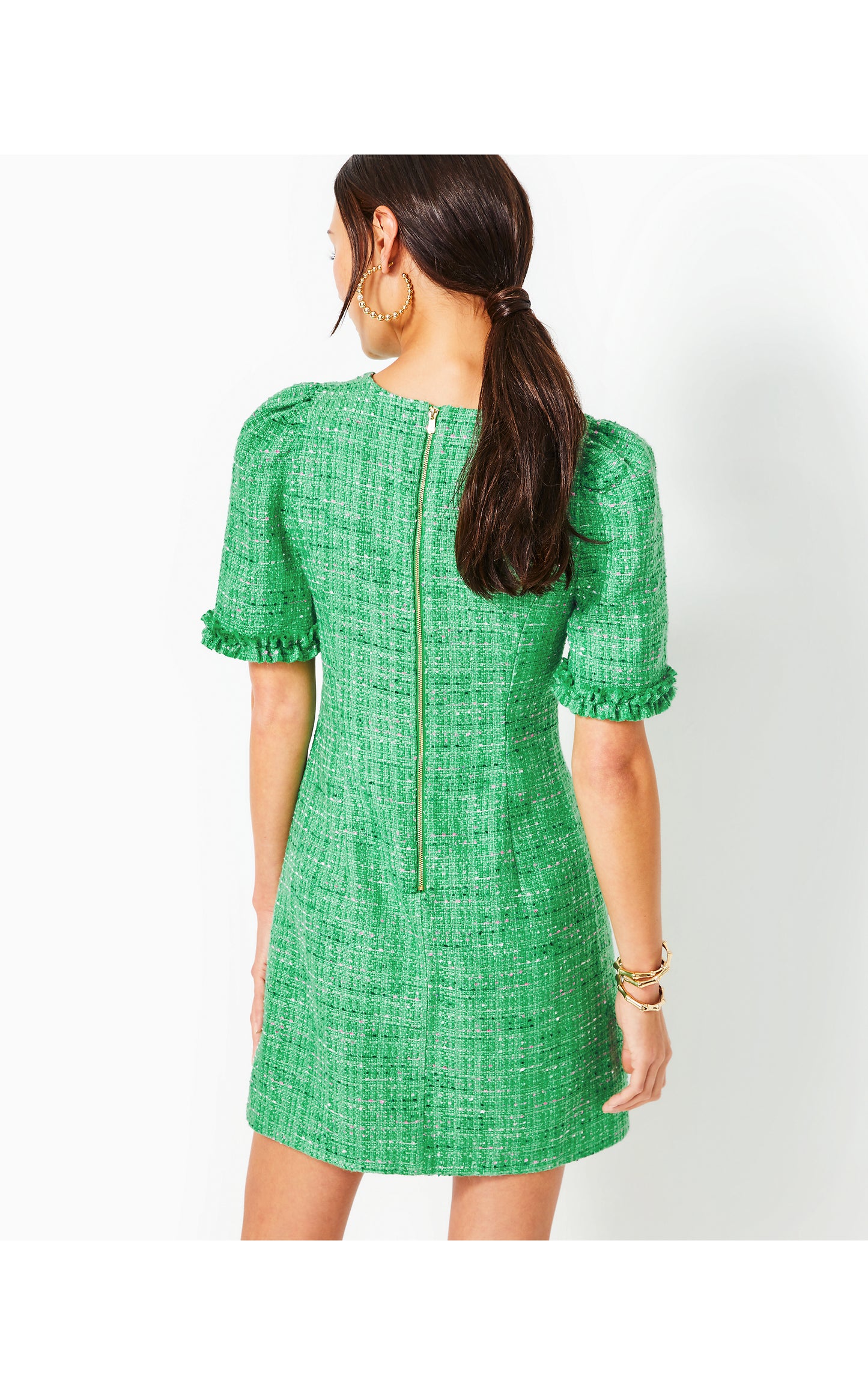 Ryner Short Sleeve Boucle Tweed Shift Dress