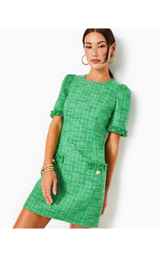 Load image into Gallery viewer, Ryner Short Sleeve Boucle Tweed Shift Dress
