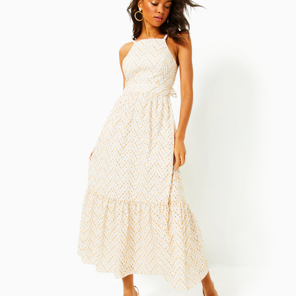 Charlese Halter Eyelet Midi Dress