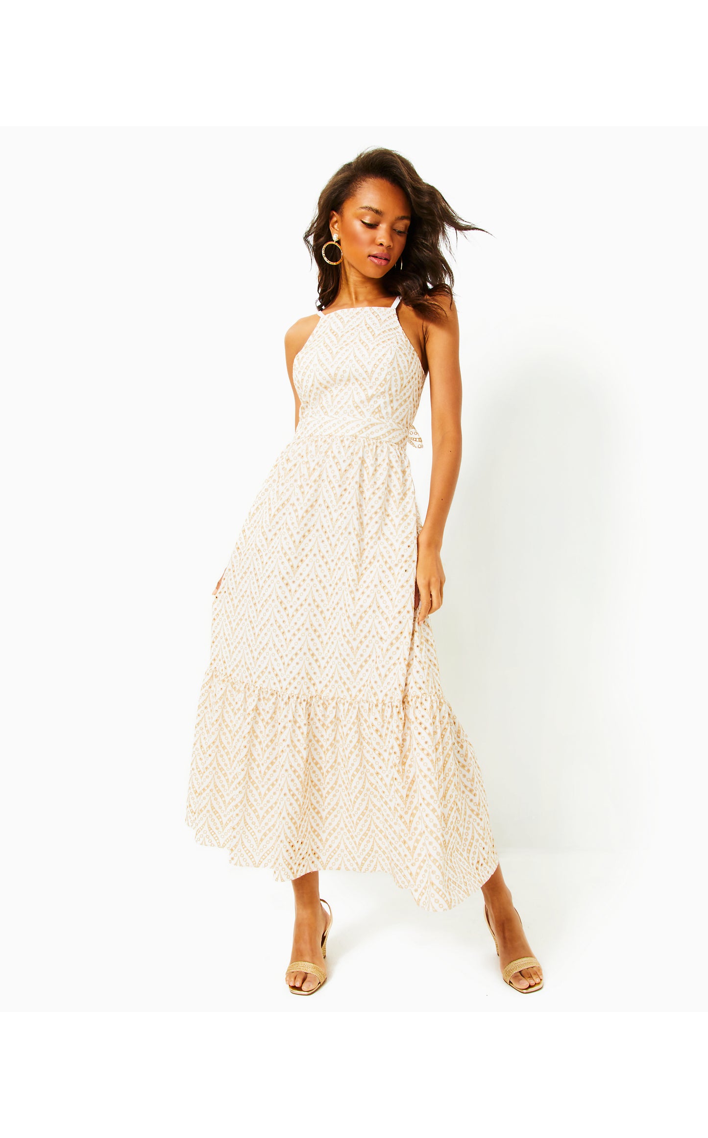 Charlese Halter Eyelet Midi Dress