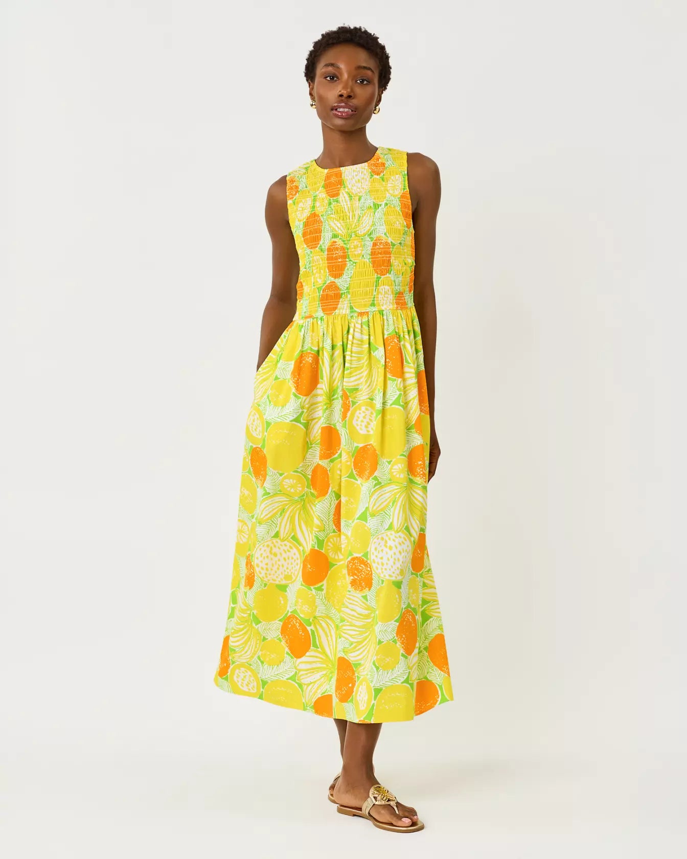 lilly pulitzer midi dress Womens Dresses Grace Short Sleeve in Pink Isle Best Of Friends, Size 10 Falls against the body at the chest and is full at bottom hem Daisey Smocked Midi Dress -